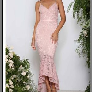 Pink lace mermaid gown prom, wedding guest, formal